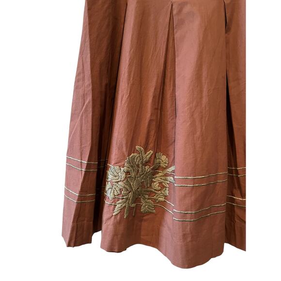 Anthropologie Odille Embroidered pleated skirt Mocha Brown 8 - Picture 2 of 6